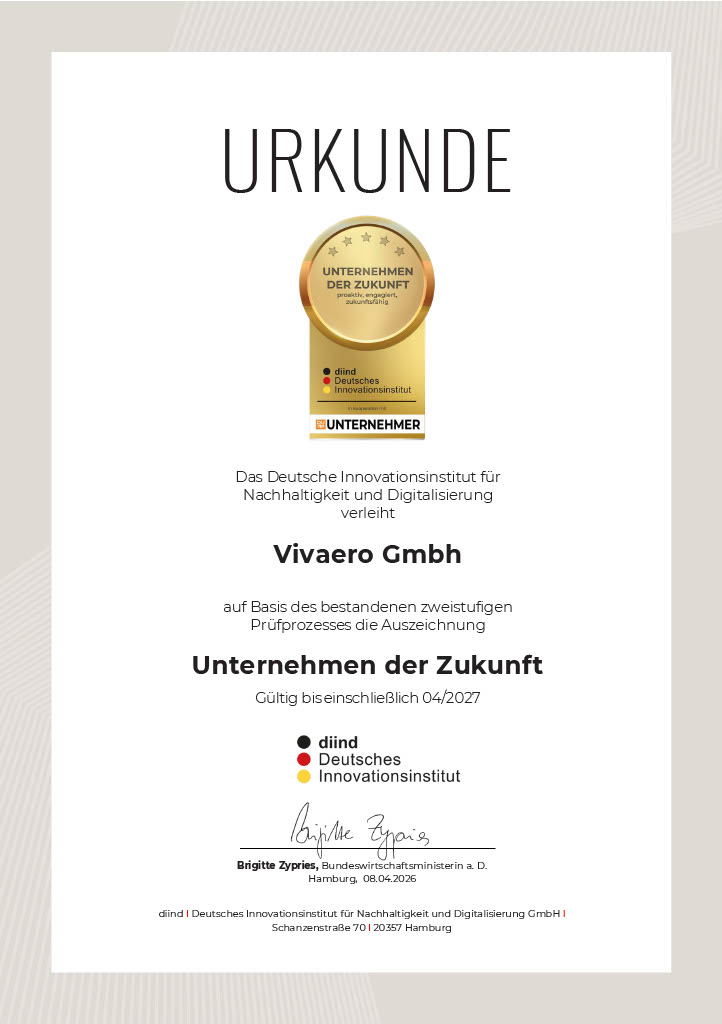 diind urkunde unternehmen der zukunft vivaero